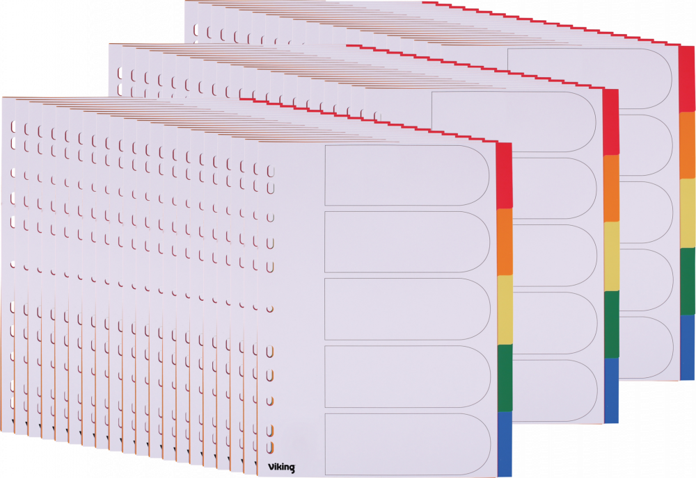 65x Przekładki do segregatora Viking, plastikowe, A4, 5 kart, biały