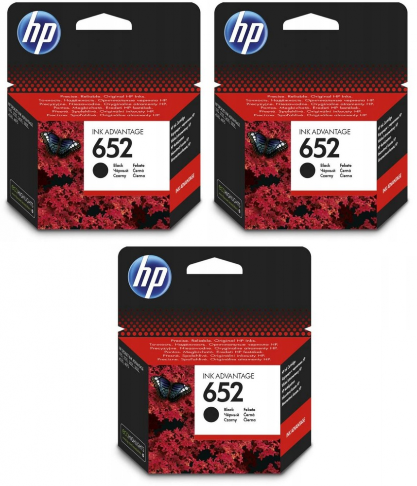 3x Tusz Hp 652 (F6V25AE), 360 stron, black (czarny)