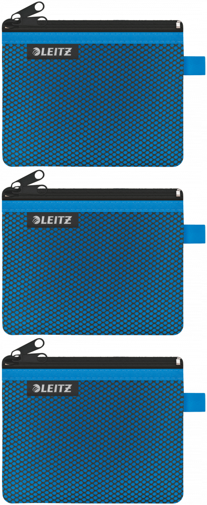 3x Koszulka/saszetka z suwakiem Leitz Wow, 2 przegródki, rozmiar S, 1 sztuka, niebieski