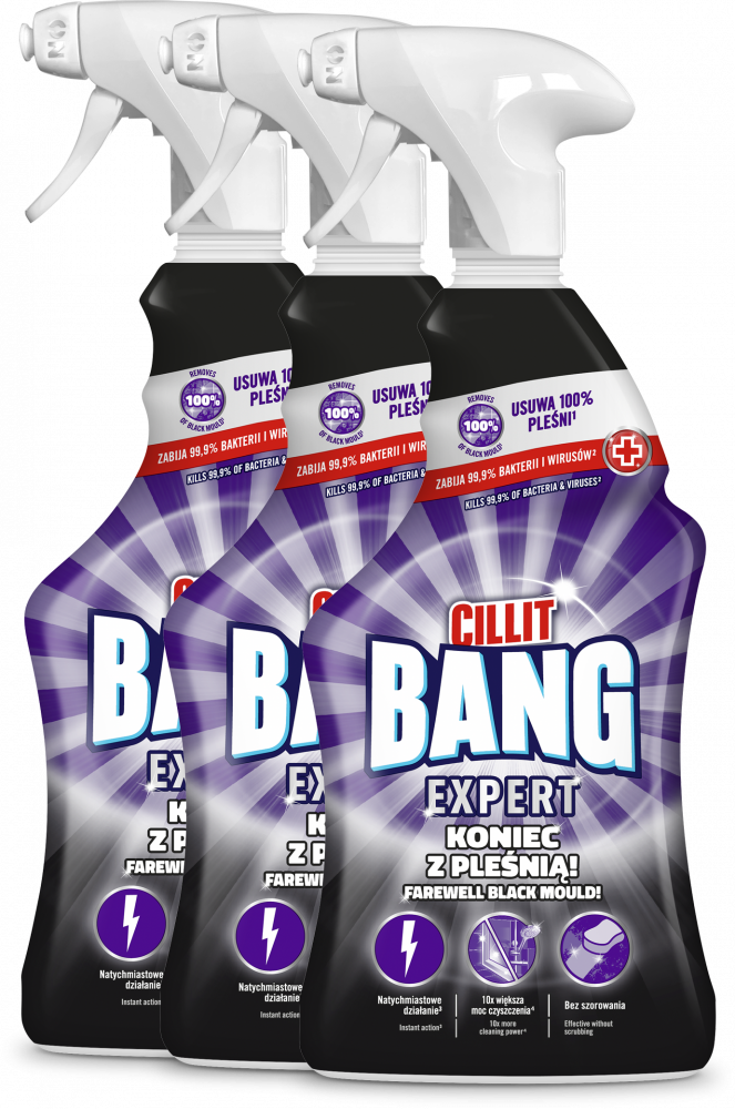 3x Środek do czyszczenia Cillit Bang, Pleśń i Czarne Osady, z rozpylaczem, 750ml