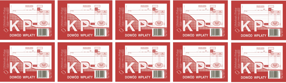 10x Druk akcydensowy KP Dowód wpłaty MiP 401-5, A6, wielokopia, 80k