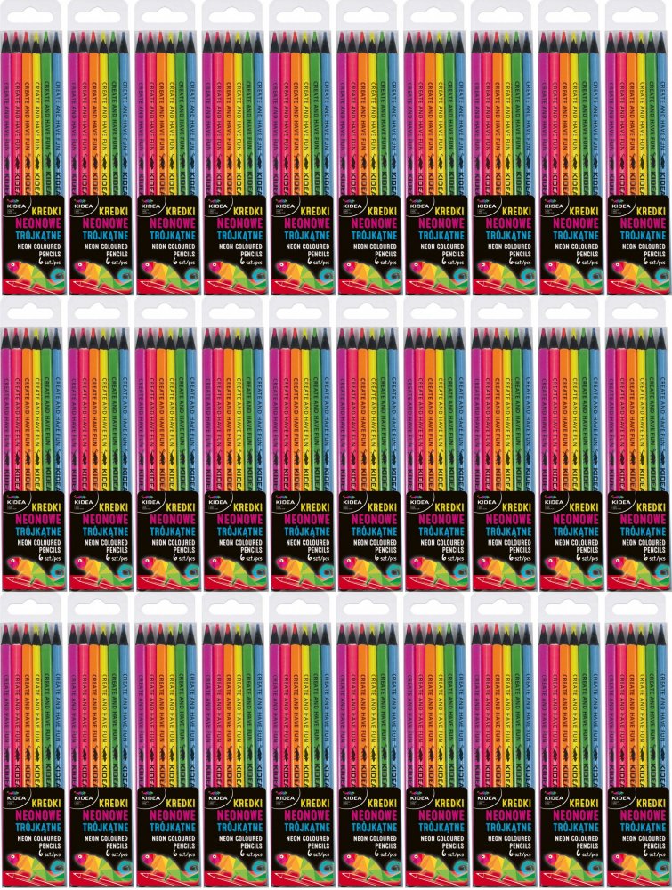 48x Kredki ołówkowe Kidea, trójkątne, 6 sztuk, mix kolorów neonowych