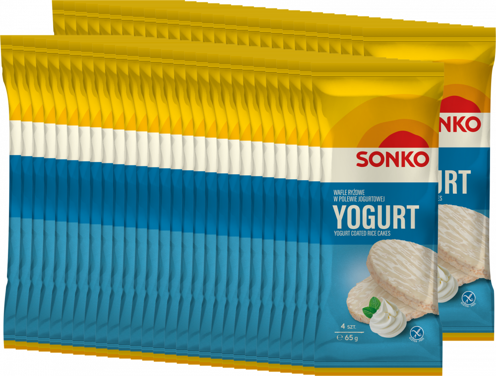 56x Wafle ryżowe Sonko, w polewie jogurtowej, 4 sztuki, 65g