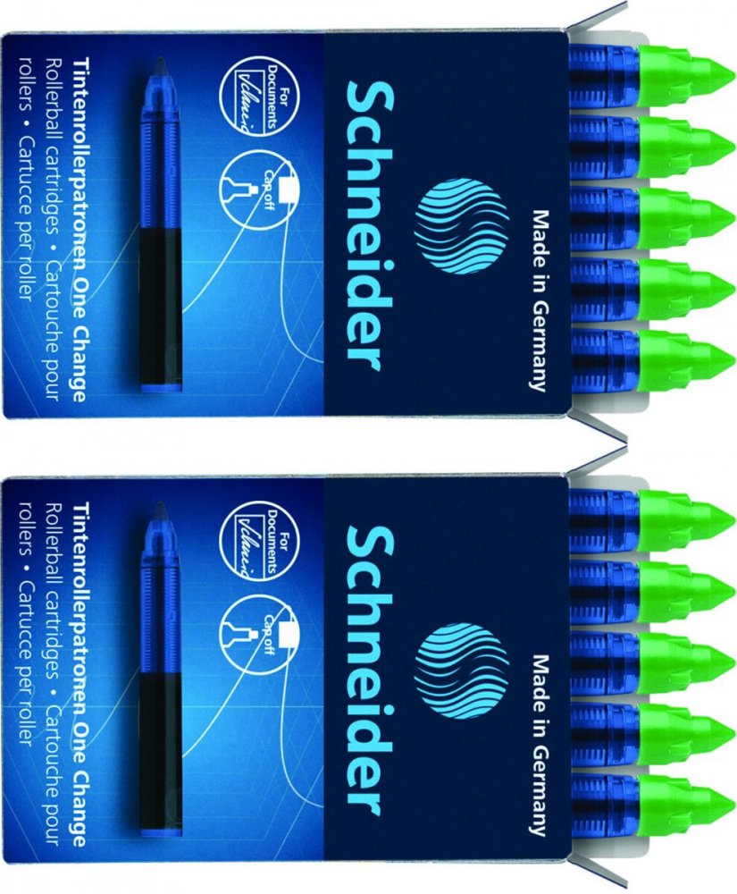 2x Kartridże Schneider One Change, do piór kulkowych, 0.6mm, 5 sztuk, zielony