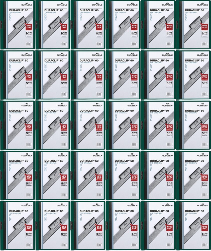 50x Skoroszyt plastikowy z klipsem Durable DuraClip, A4, do 60 kartek, zielony