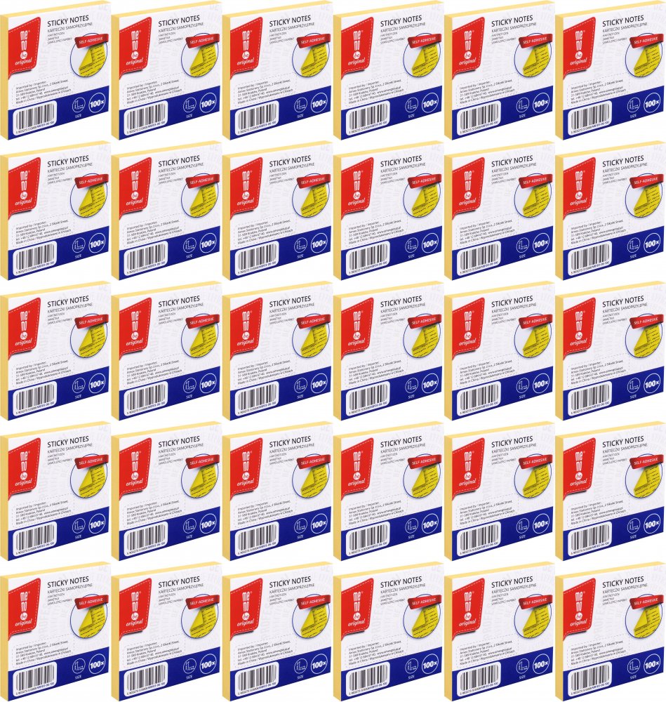 36x Karteczki samoprzylepne MemoBe, 75x75mm, 100 karteczek, żółty