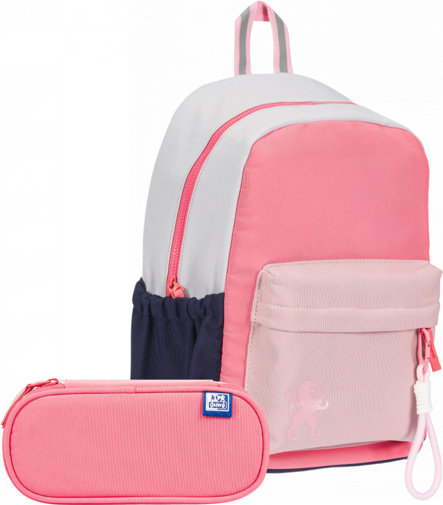 Zestaw: Plecak szkolny + piórnik szkolny Oxford Funky, malinowo-szary