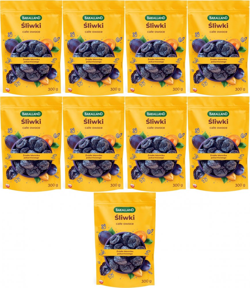 9x Śliwki suszone całe owoce Bakalland, 300g
