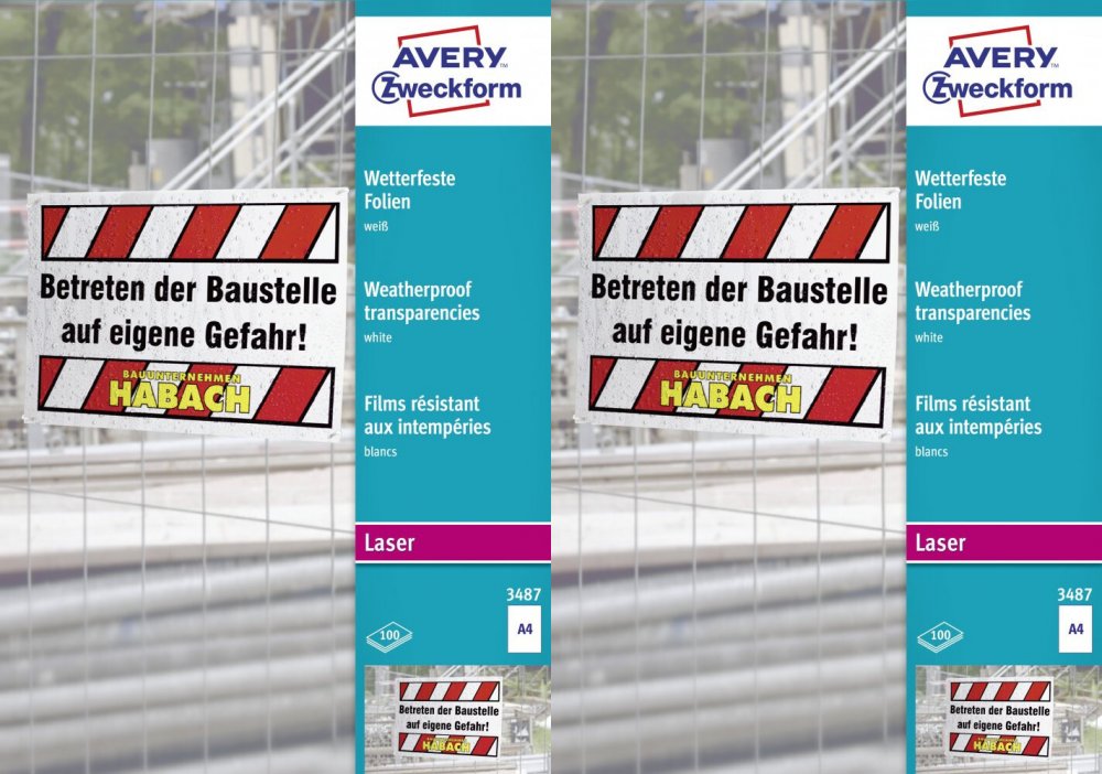 2x Folia do nadruku Avery Zweckform, A4, do drukarek laserowych, powlekana, 100 arkuszy, biały