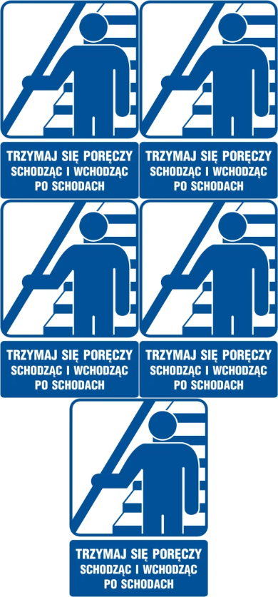 5x Tabliczka informacyjna "Trzymaj się poręczy", płytka, 10,5x14,8cm