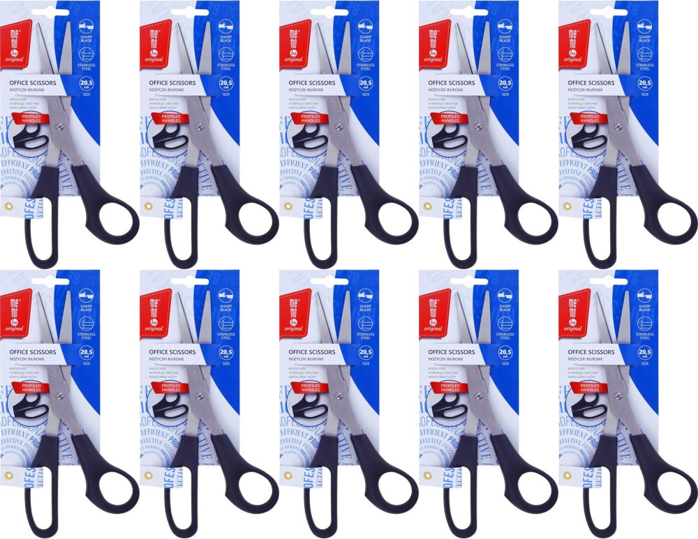 10x Nożyczki biurowe MemoBe, profilowane, 20.5cm, czarny