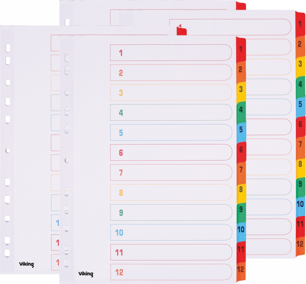4x Przekładki do segregatora Viking Mylar, kartonowe, numeryczne, A4, 1-12 stron, biały