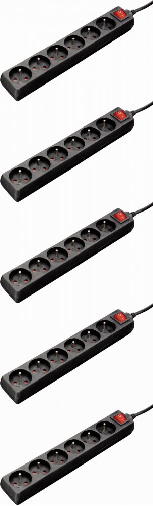5x Listwa zasilająca Hama Standard, 3m, 6 gniazd, czarny
