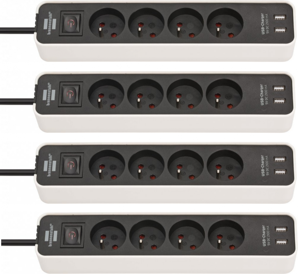 4x Listwa zasilająca z ładowarką USB Brennenstuhl, 1.5m, 4 gniazda, czarno-biały
