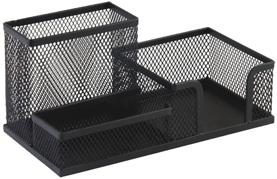 Przybornik na biurko Leviatan, metalowy (druciany), 3 przegrody, 205x103x98 mm, czarny