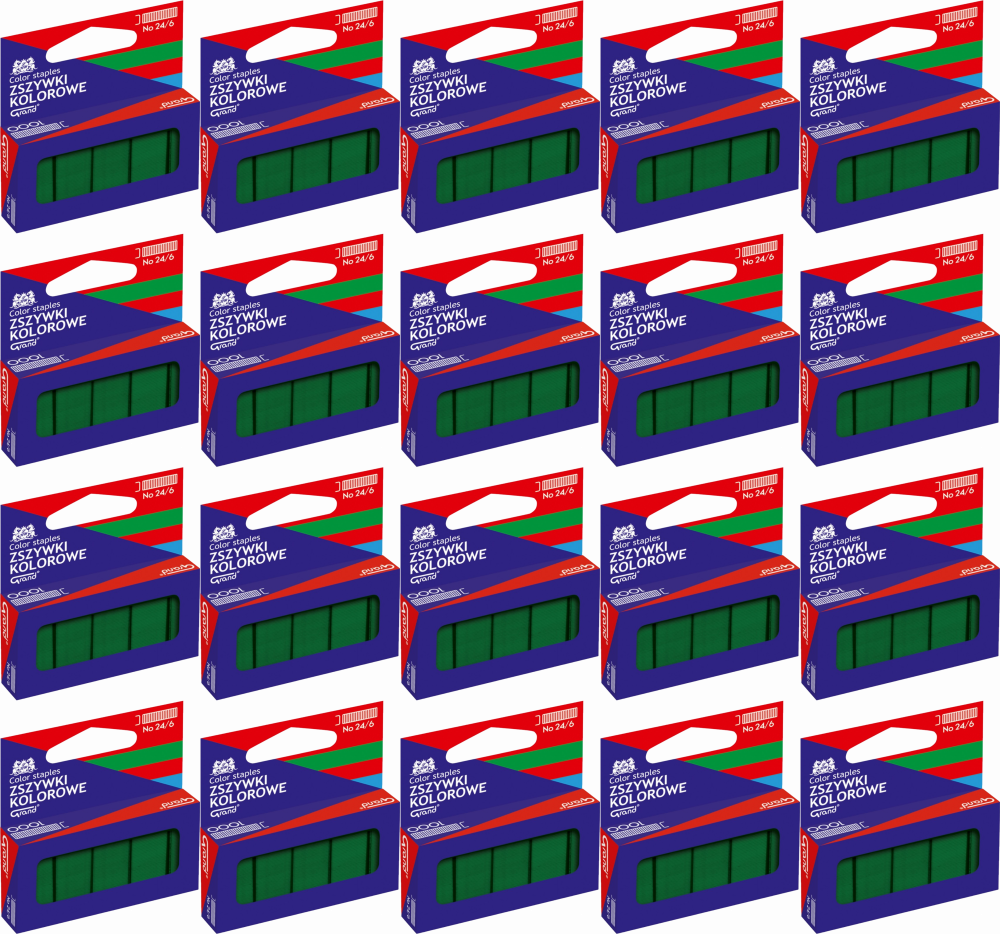 20x Zszywki kolorowe Grand, 24/6, 1000 sztuk, zielony