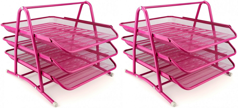2x zestaw 3 półek na dokumenty Leviatan, A4, druciany, różowy