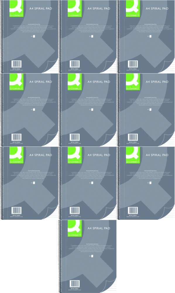 10x Kołonotatnik Q-connect, A4, w linie, 80 kartek, szary
