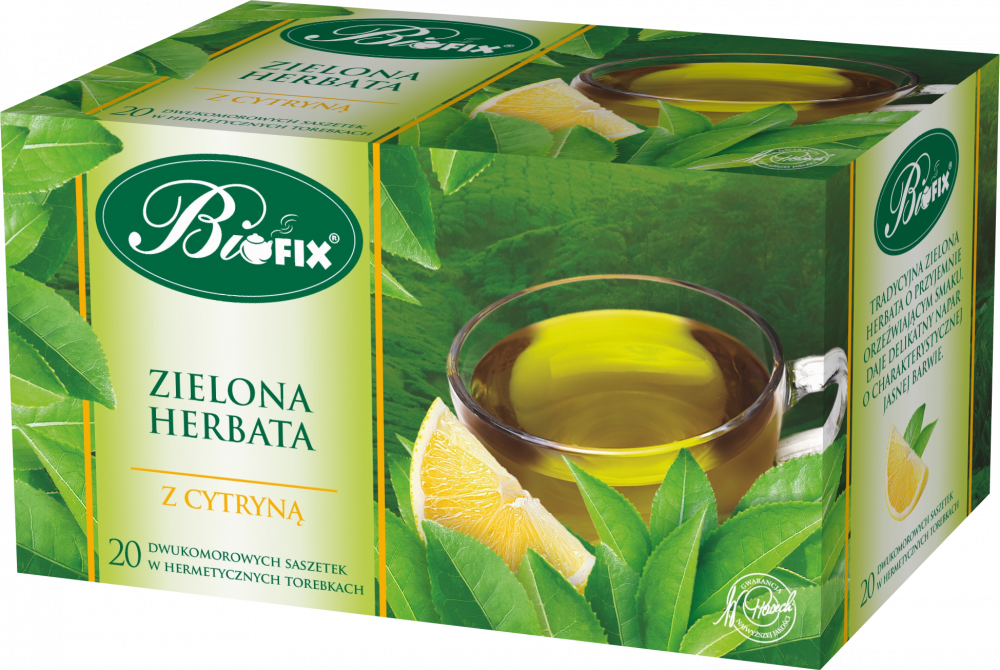 Herbata zielona smakowa w kopertach BiFix, z cytryną, 20 sztuk x 2g