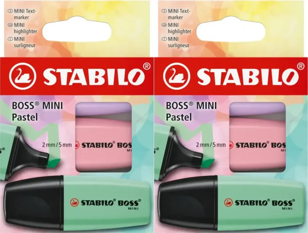 2x Zakreślacze Stabilo Boss Mini Pastel, ścięta, 3 sztuki, mix kolorów pastelowych