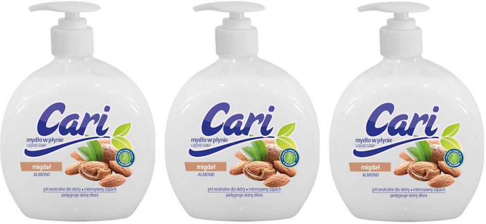 3x mydło w płynie Cari, migdałowy, z dozownikiem, 500ml
