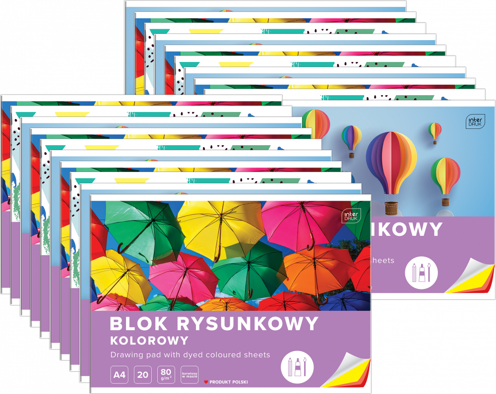 20x Blok rysunkowy Interdruk, A4, 20 kartek, kolorowy