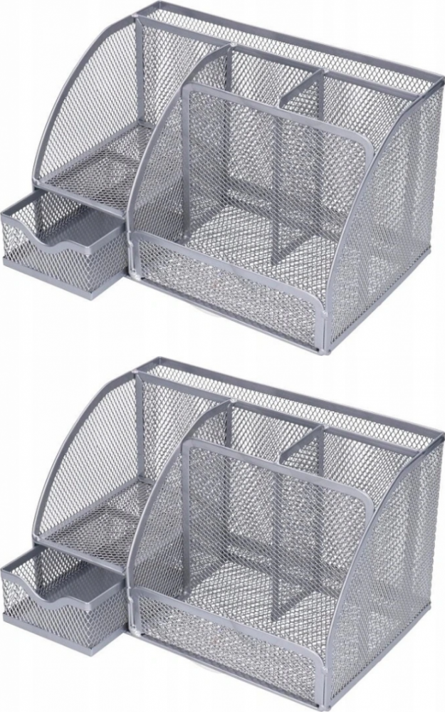2x Przybornik na biurko Net, 6 przegród, 22x14x13 cm, srebrny