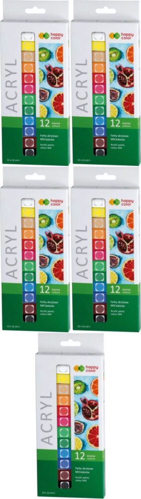 5x Farba akrylowa Happy Color, 12ml, 12 sztuk, mix kolorów