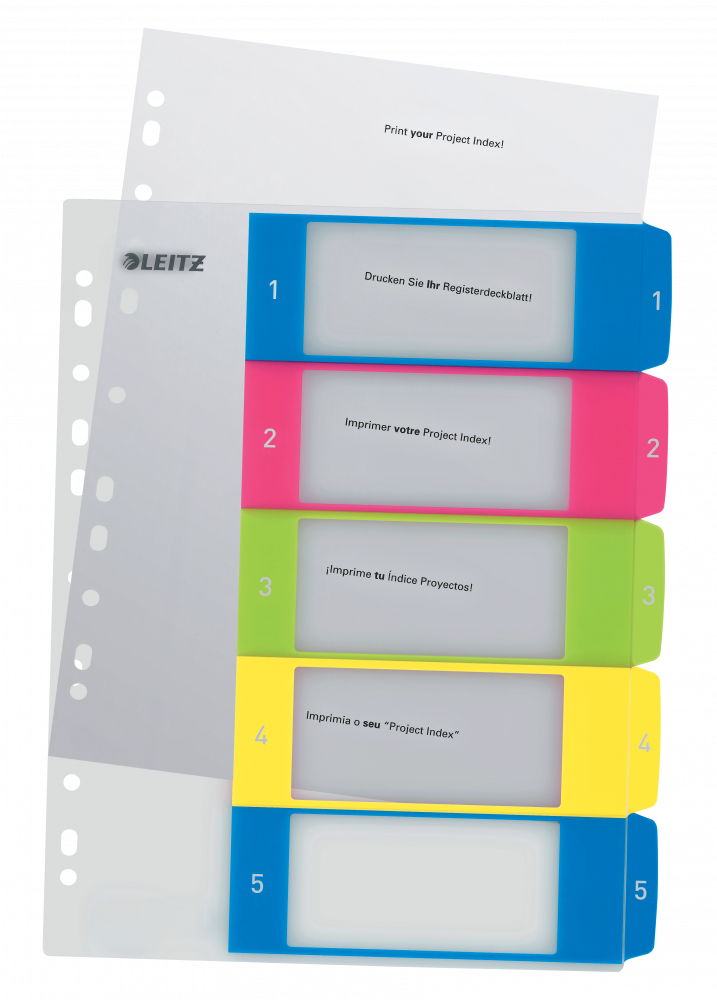 Przekładki do segregatora Leitz Wow, plastikowe, numeryczne, do zadruku, A4+, 1-5 kart, mix kolorów