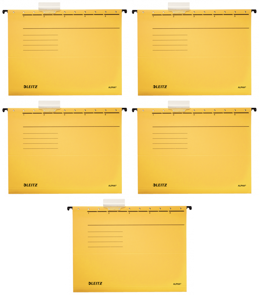 5x Teczka zawieszkowa kartonowa Leitz Alpha, A4, 348x260mm, 230g/m2, żółty