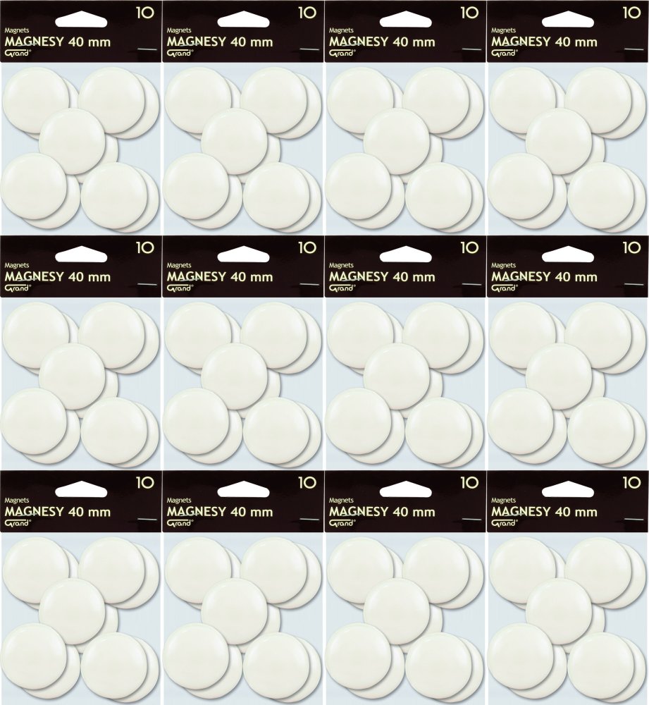 12x Magnes Grand, 40mm, 10 sztuk, biały