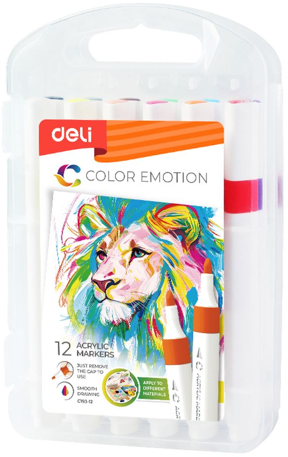 Pisak akrylowy Deli, 12 sztuk, mix kolorów