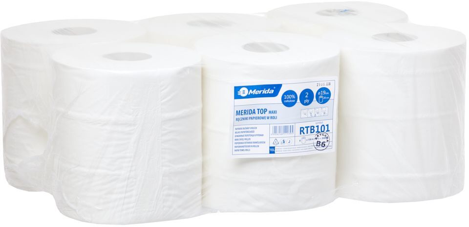 Ręcznik Merida Top Maxi, 2-warstwowy, w roli, 6x156m, 6 rolek, biały