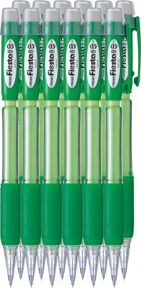 12x Ołówek automatyczny Pentel Fiesta AX125, 0.5mm, z gumką, zielony
