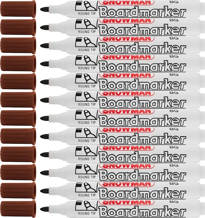 12x Marker suchościeralny Snowman Boardmarker, okrągła, 1.5-3mm, brązowy