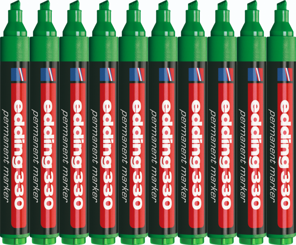 10x Marker permanentny edding 330, ścięta, 1-5 mm, zielony