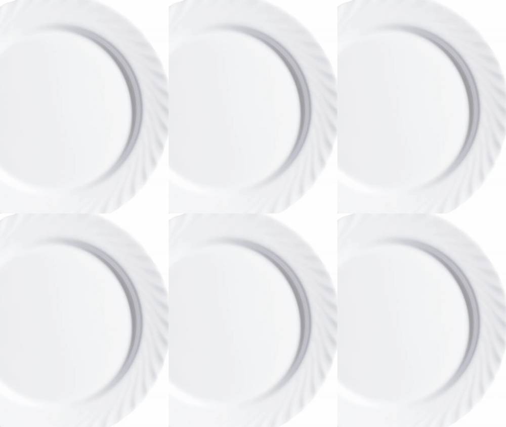 6x Talerz obiadowy płaski Luminarc Trianon, 24.5cm, szkło hartowane, biały