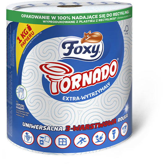 Ręcznik papierowy Foxy Tornado, 3-warstwowy, w roli, 1 rolka, biały