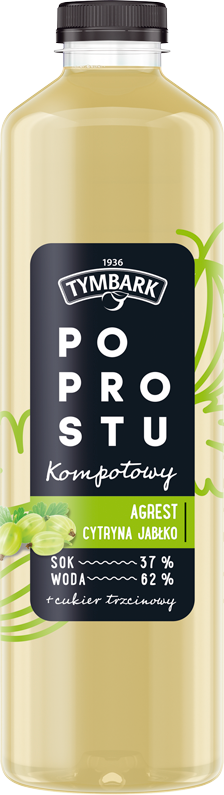 Napój Tymbark Po prostu Kompotowy, jabłko/agrest/cytryna, butelka PET, 1.25l
