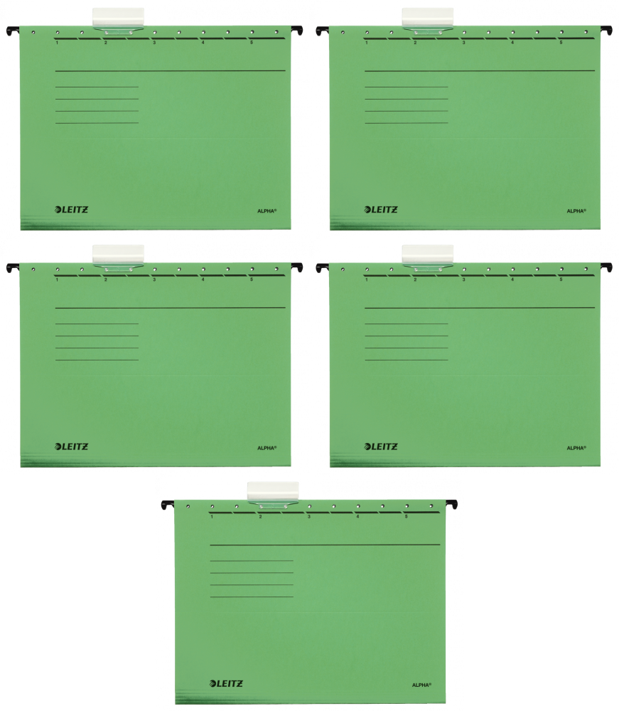 5x Teczka zawieszkowa kartonowa Leitz Alpha, A4, 348x260mm, 230g/m2, zielony