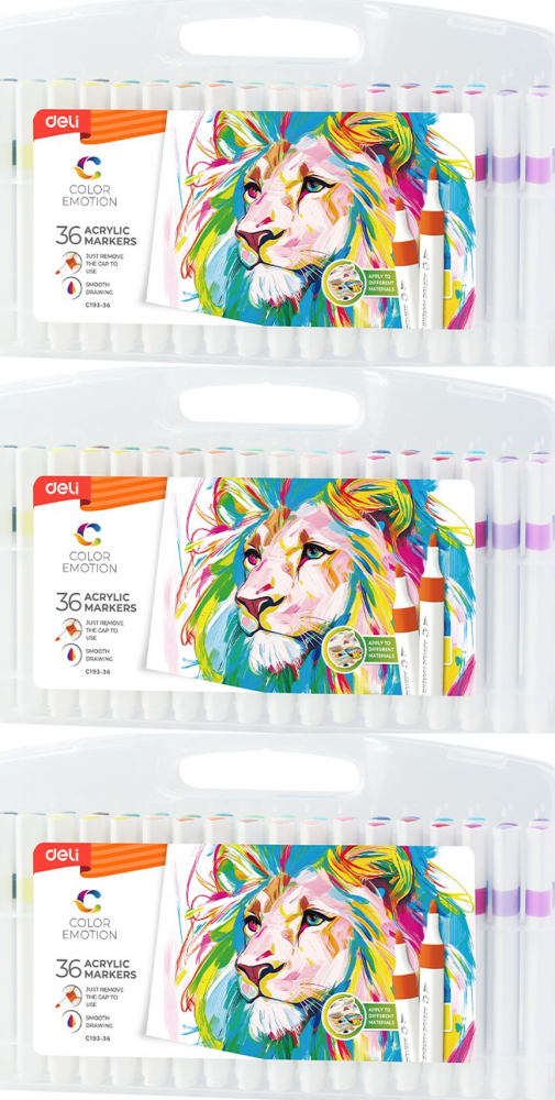 3x Pisak akrylowy Deli, 36 sztuk, mix kolorów