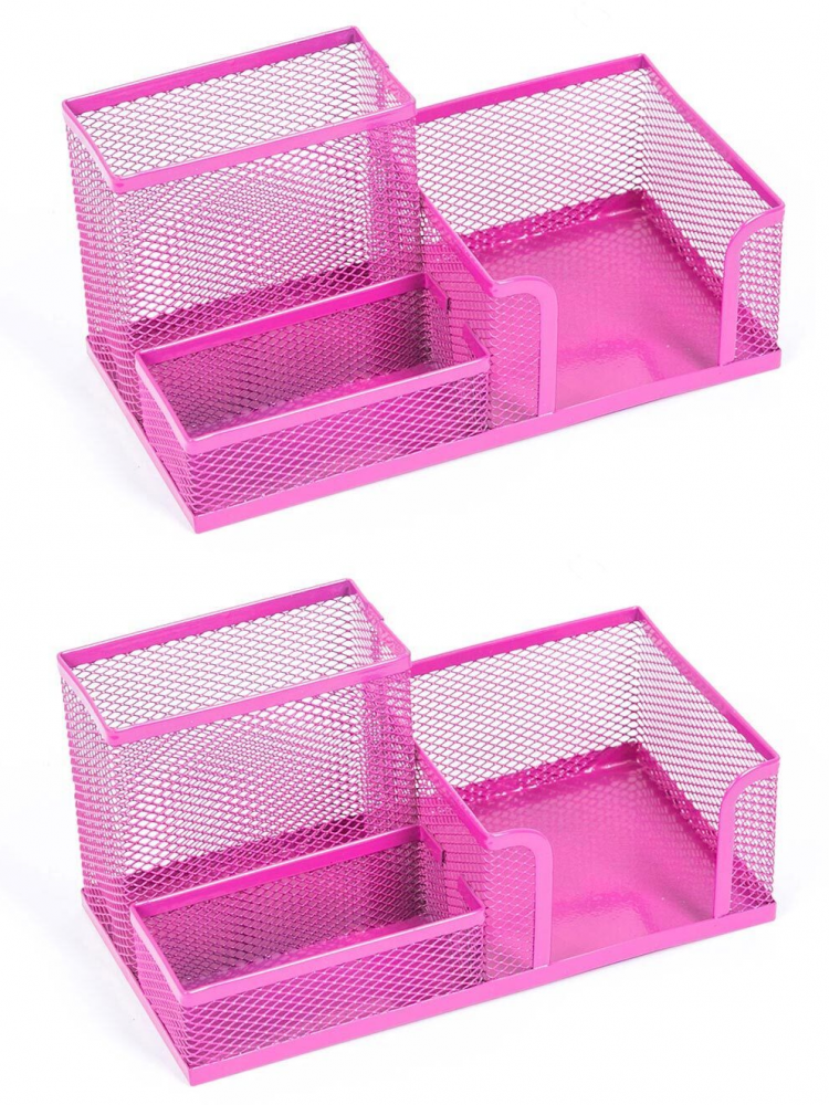 2x przybornik na biurko Leviatan, metalowy (druciany), 3 przegrody, 205x103x98mm, różowy