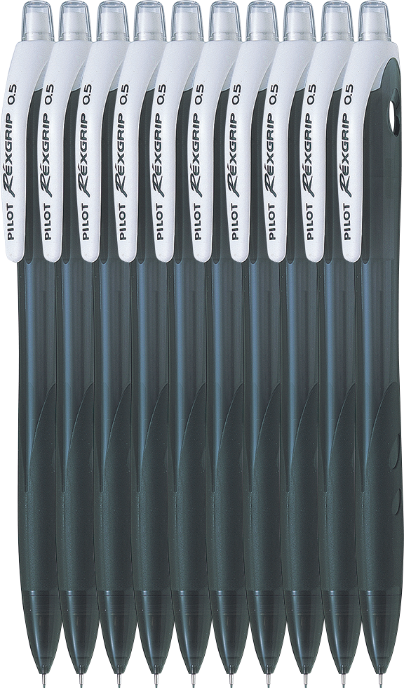 10x Ołówek automatyczny Pilot Rexgrip Begreen, 0.5mm, z gumką, czarny