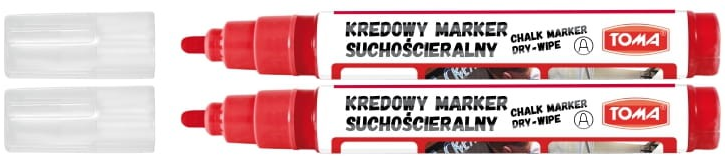 2x Marker kredowy suchościeralny Toma TO-296, okrągła, 4.5 mm, czerwony