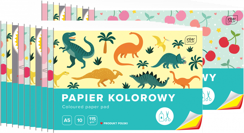 20x Zeszyt papierów kolorowych Interdruk, A5, 10 kartek, mix wzorów
