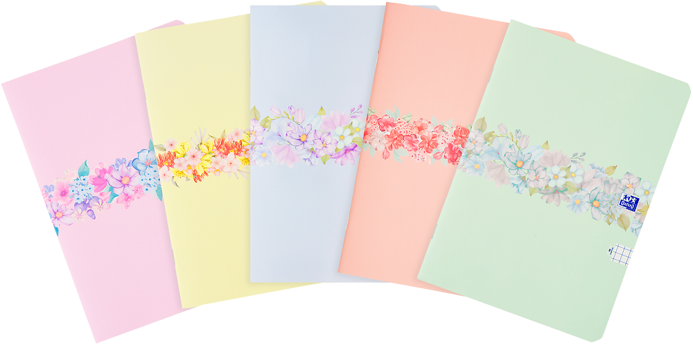 5x Zeszyt w kratkę Oxford Flowers, A5, miękka oprawa, 60 kartek, mix wzorów