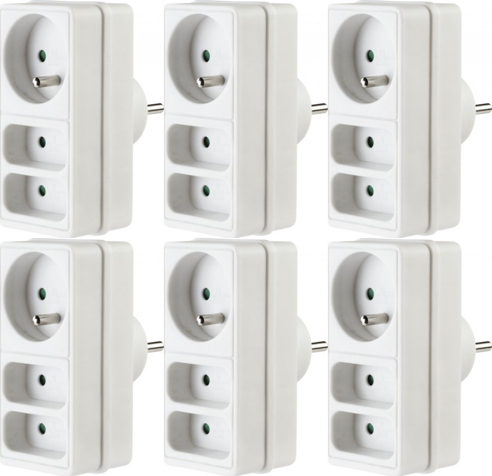 6x Gniazdko prądowe potrójne - trójnik Hama, na 3 gniazda, z uziemieniem, biały