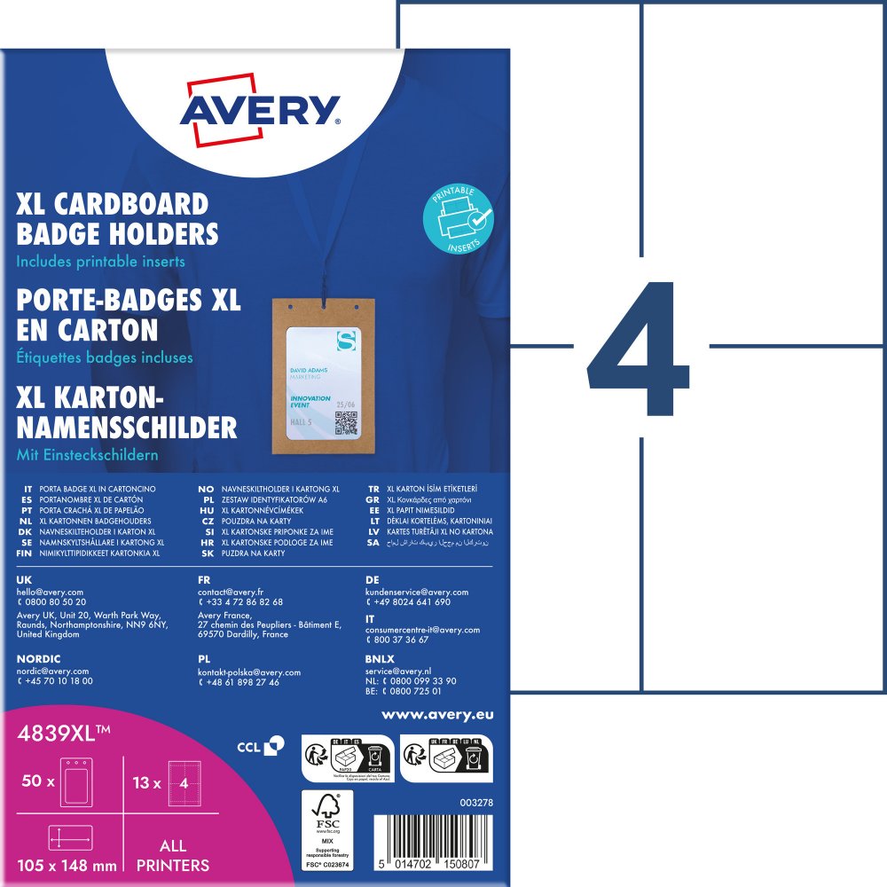 Etui na identyfikator Avery Zweckform, tekturowe, 105x148mm, 50 sztuk + 52 wkłady, brązowy