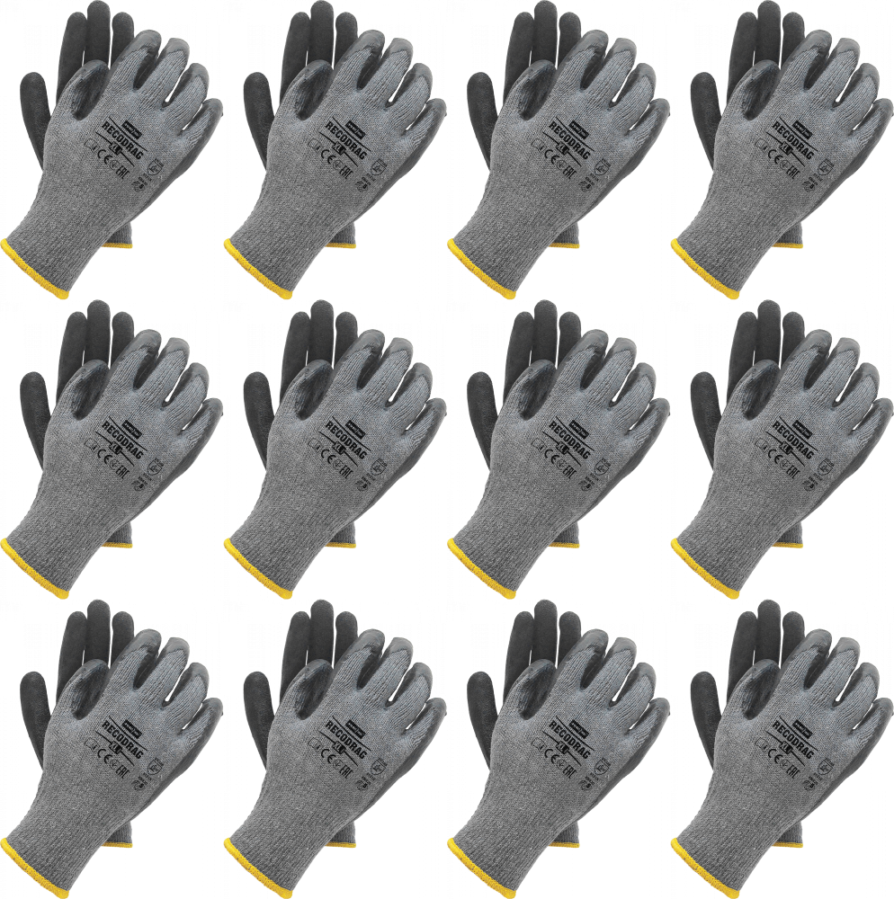 12x Rękawice robocze Reis Recodrag, powlekane, rozmiar uniwersalny, szary
