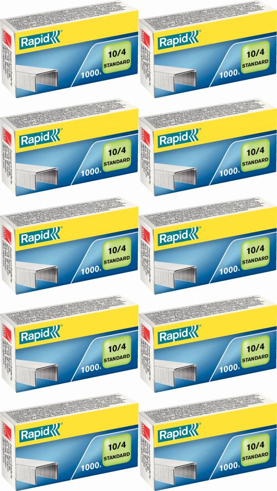 10x Zszywki Rapid Standard, 10/4 1M, 1000 sztuk, srebrny